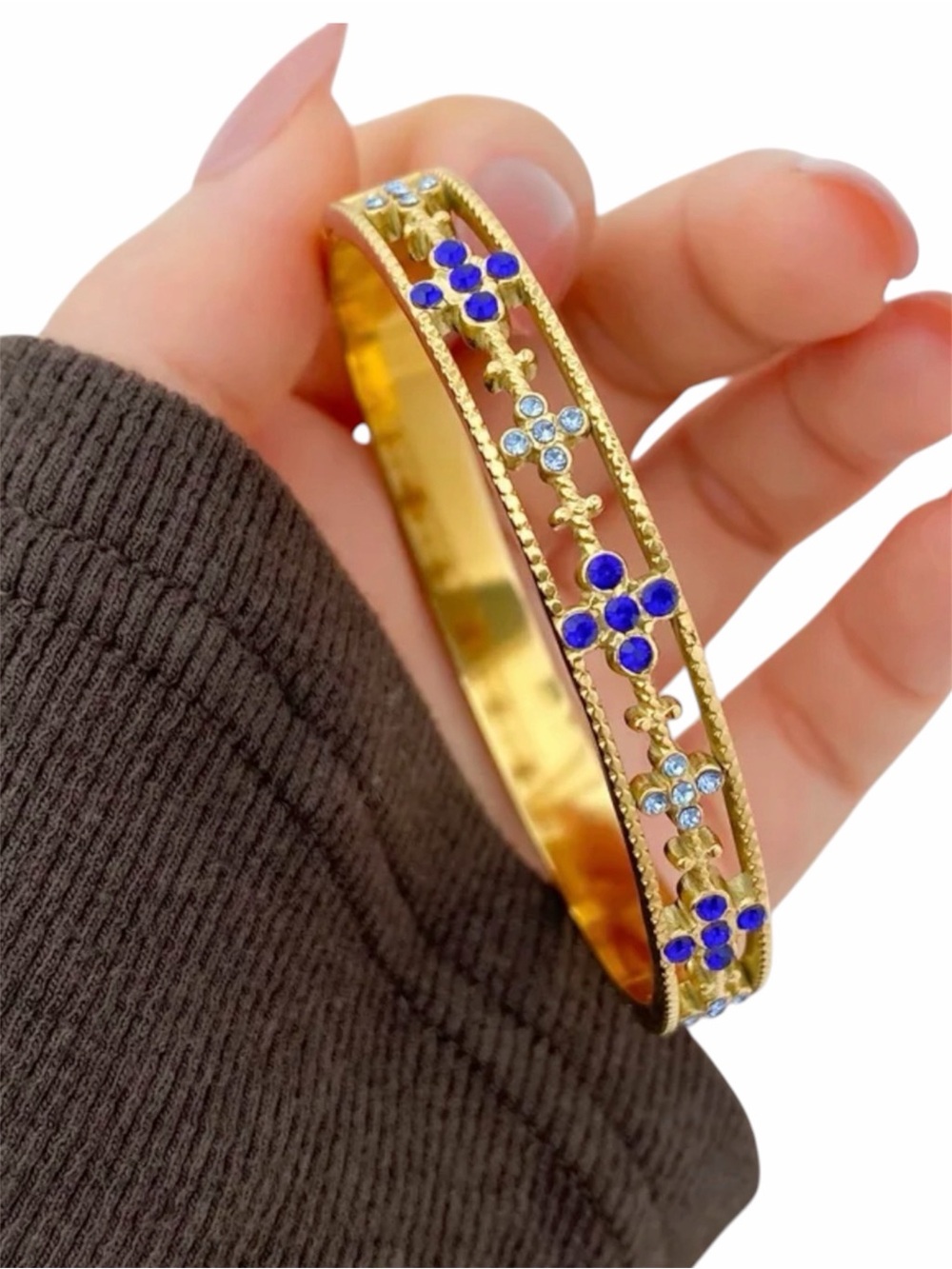 Floral Colored Crystal Bangle Bracelet NWT 18KT Gold Plated PVD Coated - Picture 2 of 3